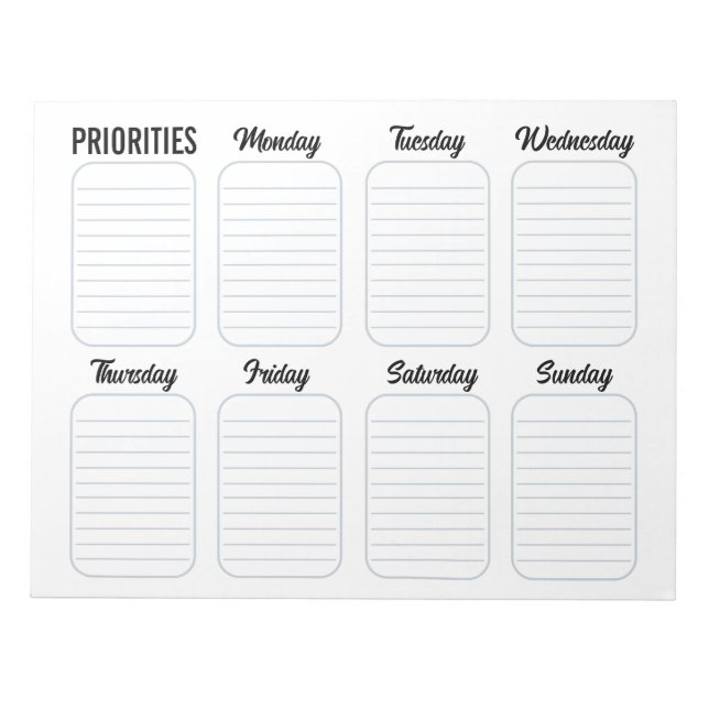 Weekly Planner Calendar Tear Away White  Notepad (Front)