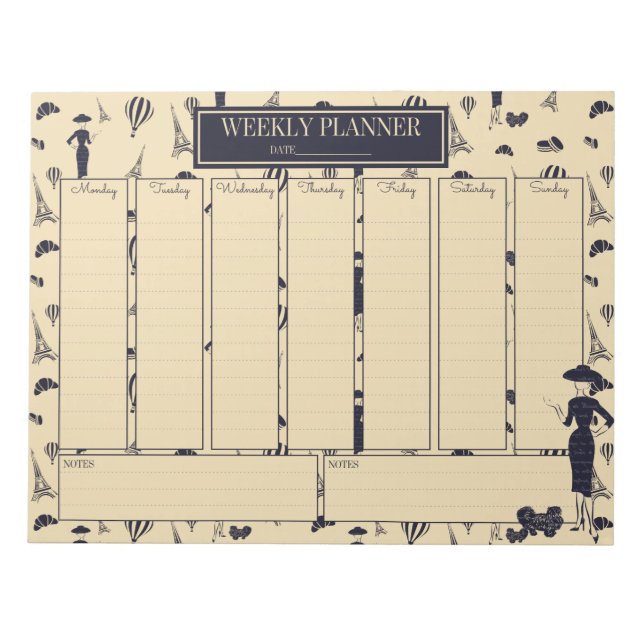 Weekly Planner Classic Vintage Fashion Notepad (Front)