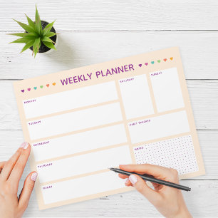 Weekly Planner Colourful Hearts Purple Text Notepad