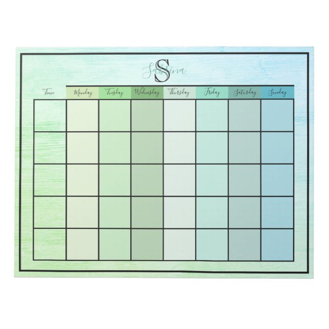 Weekly Planner Daily Blue Green Colour Notepad (Front)