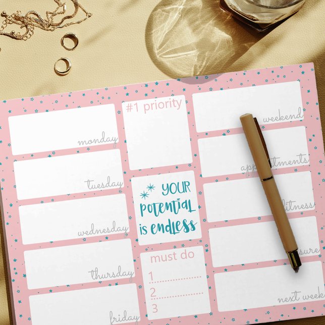 Weekly Planner Daily To Do List Pink Teal Stars Notepad (Creator Uploaded)