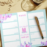 Weekly Planner Daily To Do Pink Butterfly Monogram Notepad<br><div class="desc">Monogrammed custom weekly planner with 12 sections for you to prioritise tasks, organise your week and keep your doodles in one spot! The design features delicate butterflies in a pretty colour palette of mint turquoise pink and lilac. The template is set up for you to add your name and initial...</div>