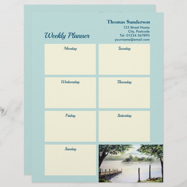 Weekly Planner Derwentwater Lake District Cumbria Custom Letterhead (Front/Back)