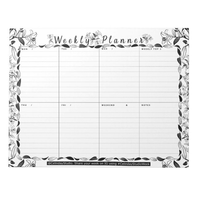 Weekly Planner Floral Art Colouring Page Notepad (Front)