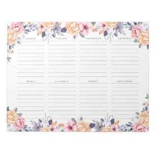 Weekly Planner Girl Floral Watercolor Notepad
