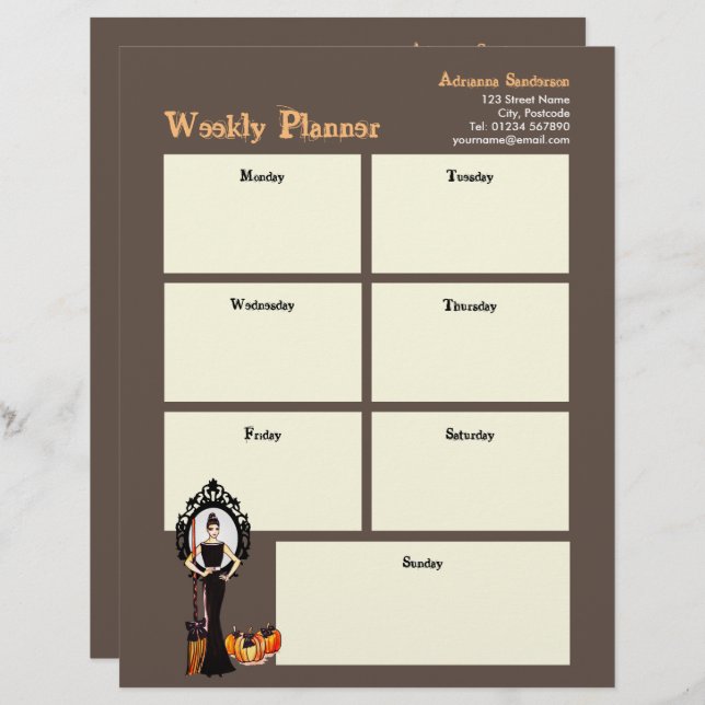 Weekly Planner Halloween Classic Witch Black Dress Custom Letterhead (Front/Back)