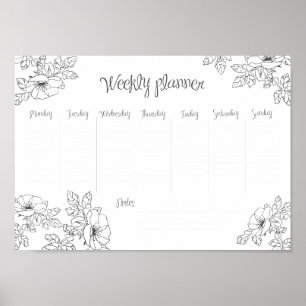 Weekly Planner hand sketch flowers and leaves Poster