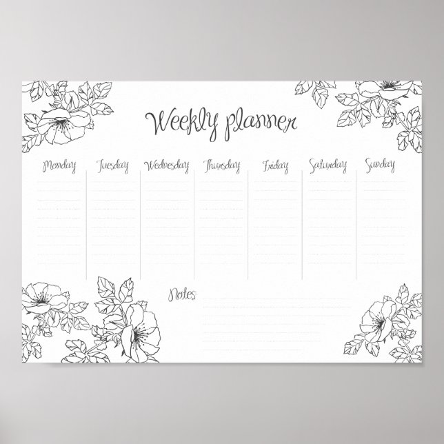 Weekly Planner hand sketch flowers and leaves Poster (Front)