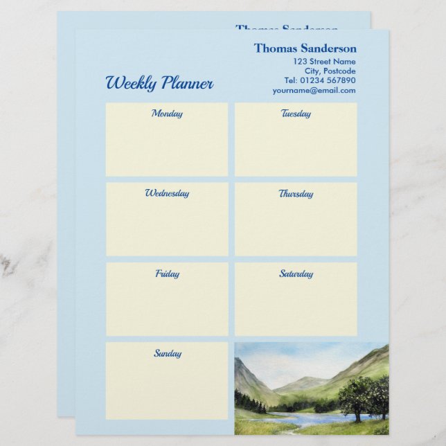 Weekly Planner Lake Buttermere Cumbria England Custom Letterhead (Front/Back)