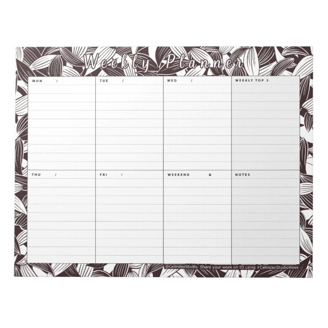 Weekly Planner Leaf Art Colouring Page Notepad (Front)