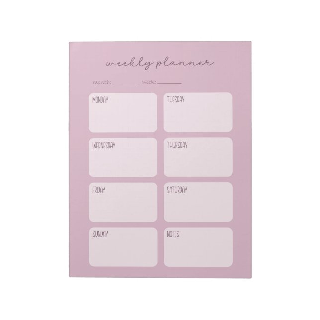 Weekly Planner Minimal Pink Notepad (Rotated)
