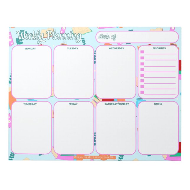Weekly Planner Notepad | Cosy Book Lovers Pattern (Front)