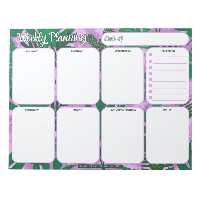 Weekly Planner Notepad | Jungle Leaves Pattern (Front)