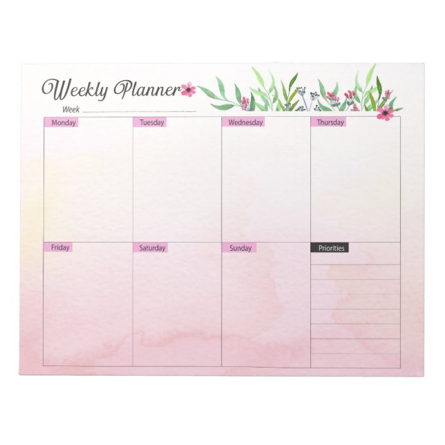 Weekly planner - Pink floral style Notepad (Front)