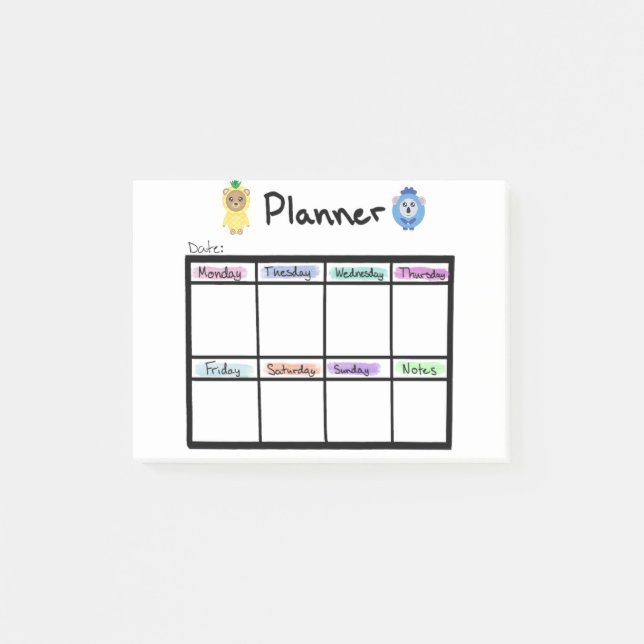 Weekly Planner Post it Notes (Front)