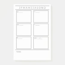 Weekly Planner Post It Notes Pad 4"x 6"
