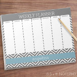 Weekly Planner Robin Egg Blue and Grey Chevrons Notepad<br><div class="desc">A trendy chevron pattern with fresh colours are included with this design - a modern and simple look.</div>