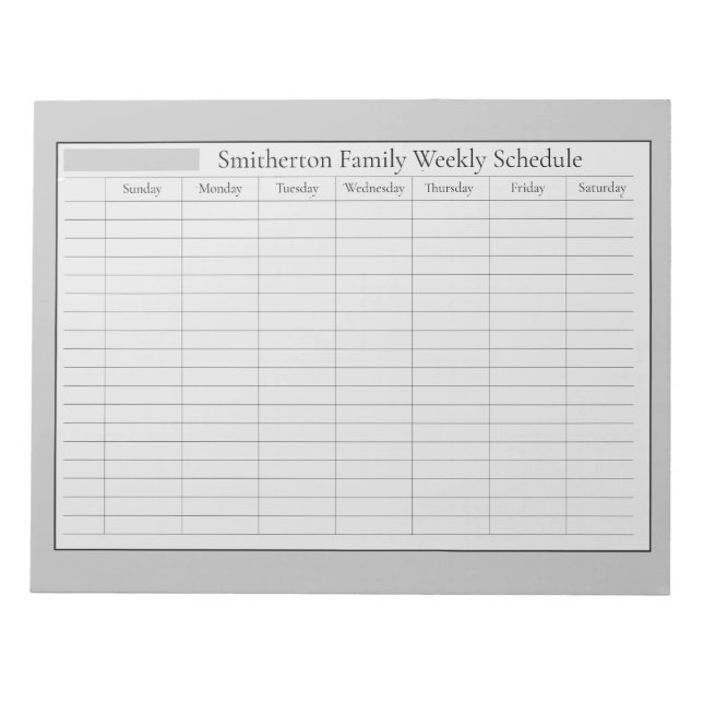 Weekly Planner Schedule Grey Black Notepad (Front)