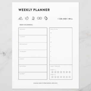 Weekly planner schedule to do list menu organiser