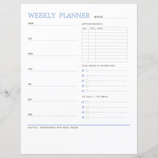 Weekly Planner Simple Page (Front)