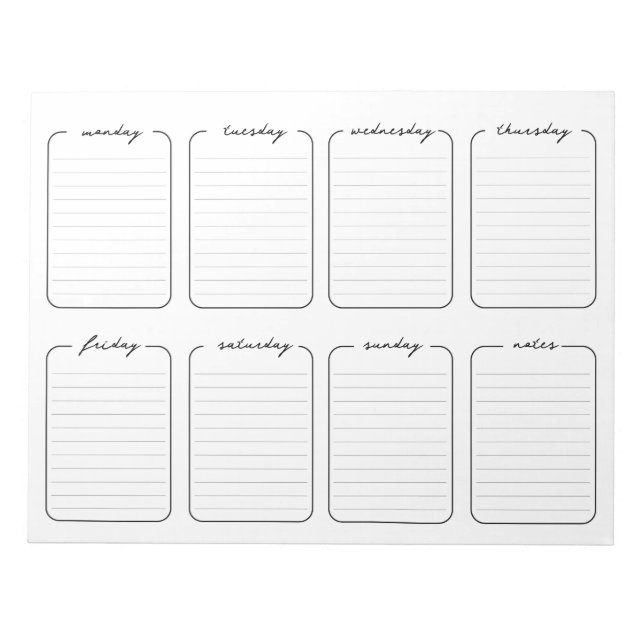 Weekly Planner Simple White Editable Text Notepad (Front)