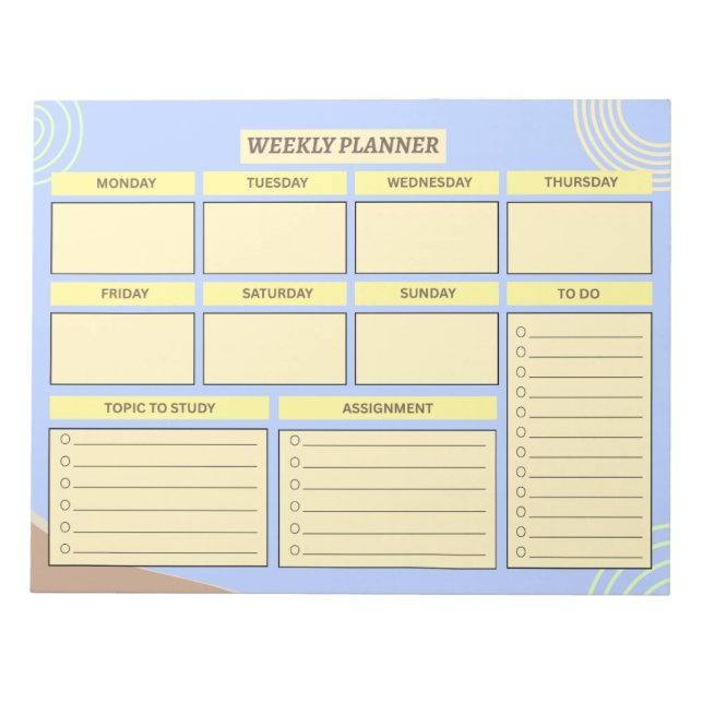 Weekly Planner | Student & Teacher Organiser Notepad (Front)