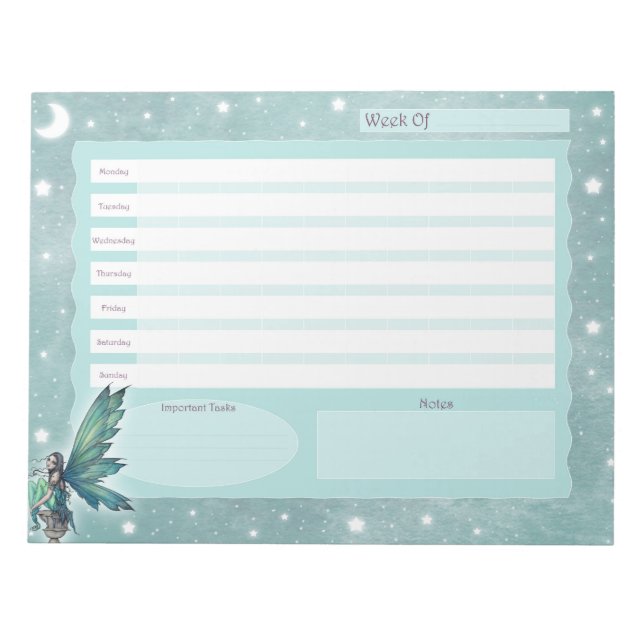 Weekly Planner Teal Fairy Art Notepad (Front)