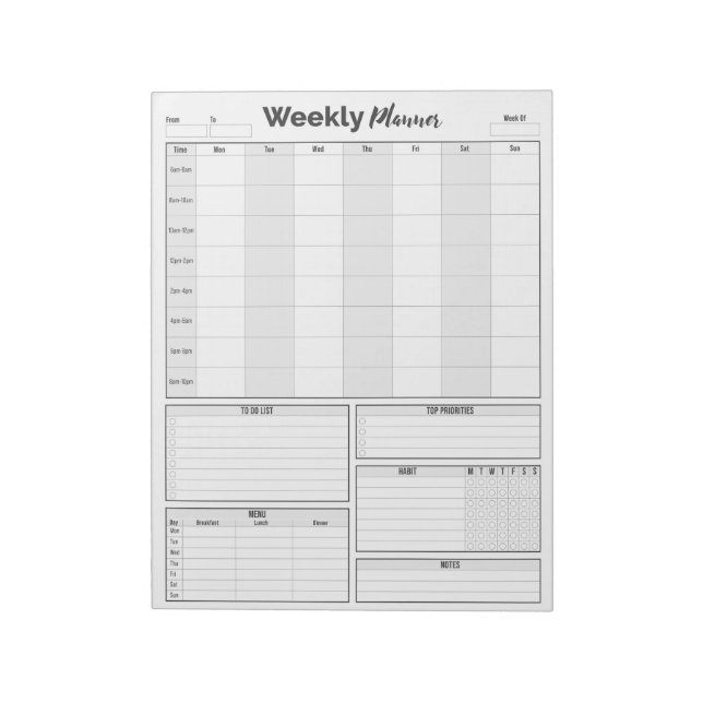 Weekly Planner & To-Do List Notepad (Rotated)