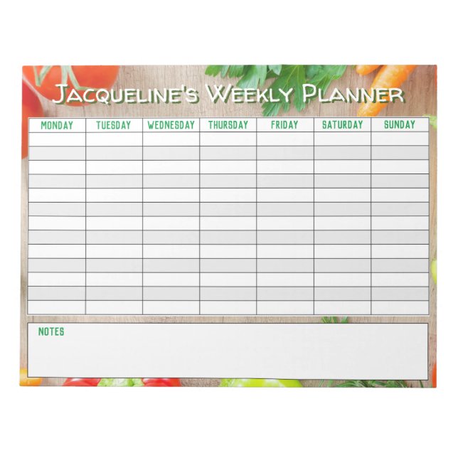 Weekly Planner to Personalise with Name Choice. Notepad (Front)