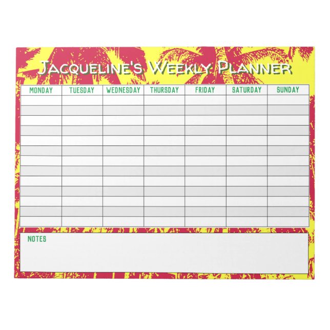 Weekly Planner to Personalise with Name Choice. Notepad (Front)