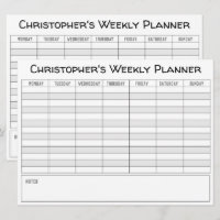 Weekly Planner to Personalise with Name on a Card