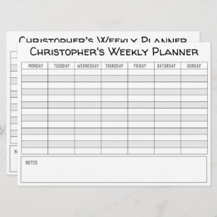 Weekly Planner to Personalise with Name on a Card