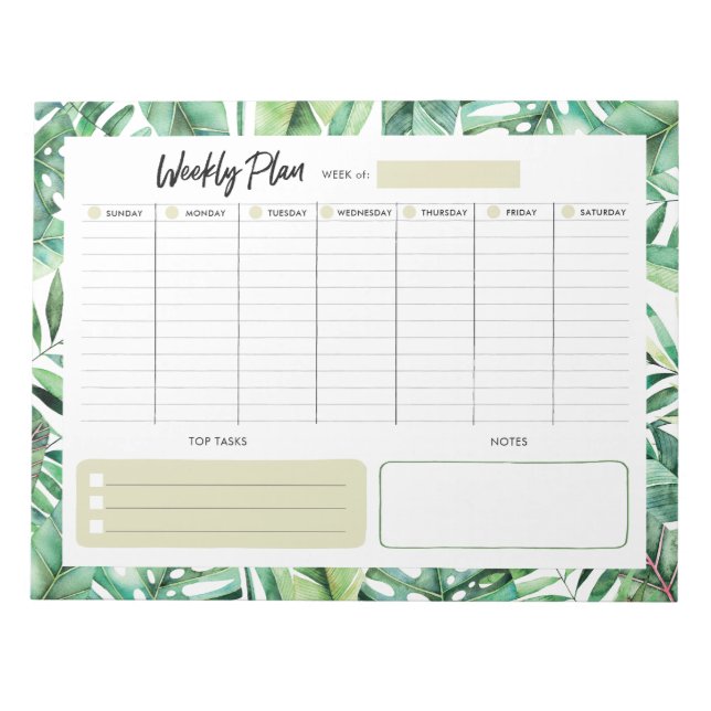 Weekly Planner - Tropical Leaves Notepad (Front)
