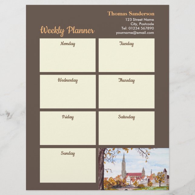 Weekly Planner Ulm Cathedral in Germany Painting Custom Letterhead (Front)