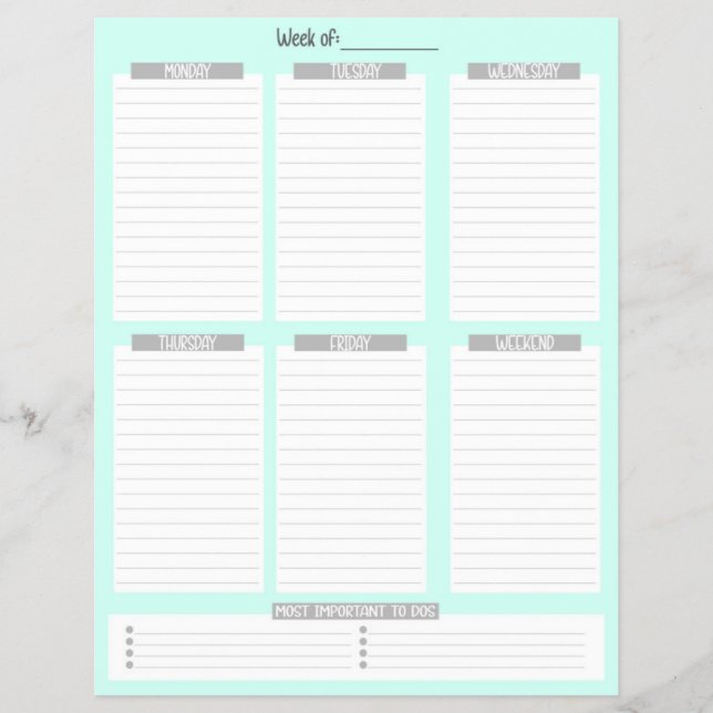 Weekly Planner | Undated To-Do List (Green) Flyer (Front)