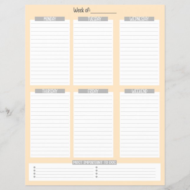 Weekly Planner | Undated To-Do List (Orange) Flyer (Front)