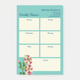 Weekly Planner Watercolor Pink and White Petunias Post-it Notes