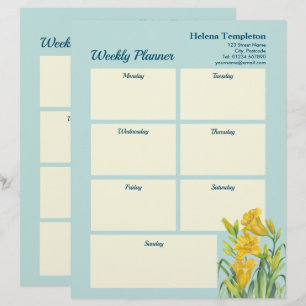 Weekly Planner Watercolor Yellow Day Lilies Design Custom Letterhead