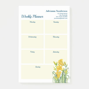 Weekly Planner Watercolor Yellow Day Lilies Design Post-it Notes