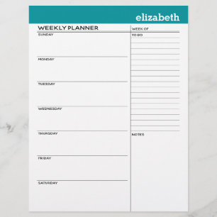 Weekly Planner with Custom Name and Colour Custom Letterhead