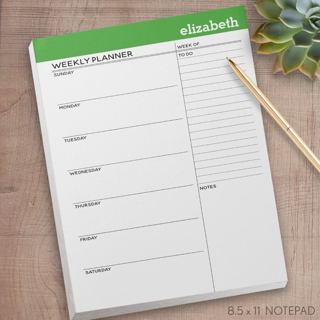 Weekly Planner with Custom Name and Colour Notepad (weekly planner notepad)