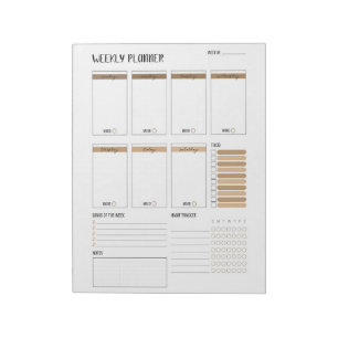 Weekly Planner with Sunday start (Beige) 8.5 x 11" Notepad