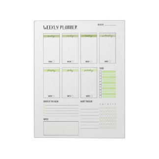 Weekly Planner with Sunday start (Green) 8.5 x 11" Notepad