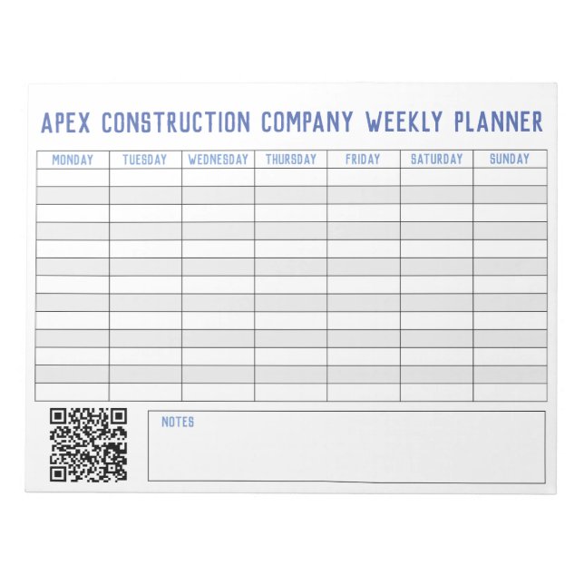 Weekly Planner with Title to Personalise. Notepad (Front)