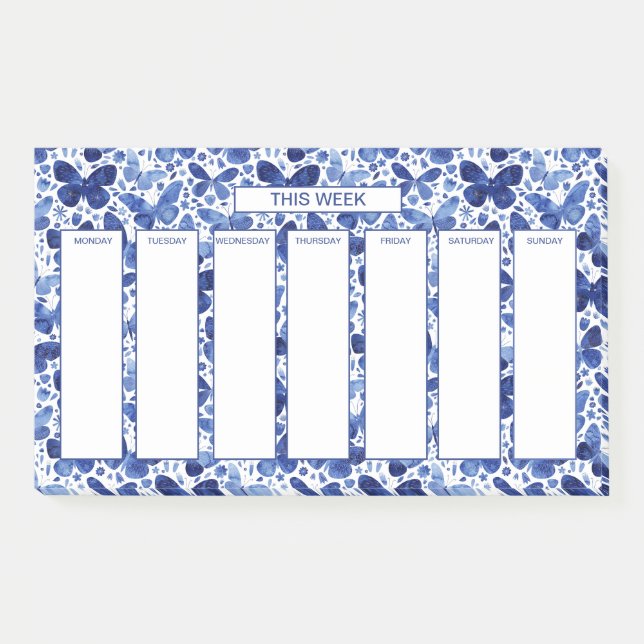 Weekly Schedule Watercolor Butterfly Post-it Notes (Front)