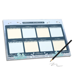 Weekly schedule with blue sea notepad