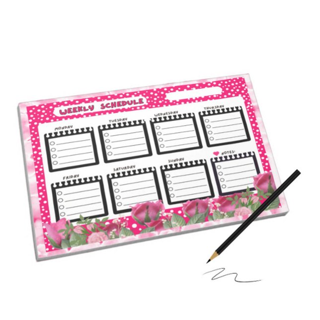 Weekly schedule with pink roses notepad (Creator Uploaded)