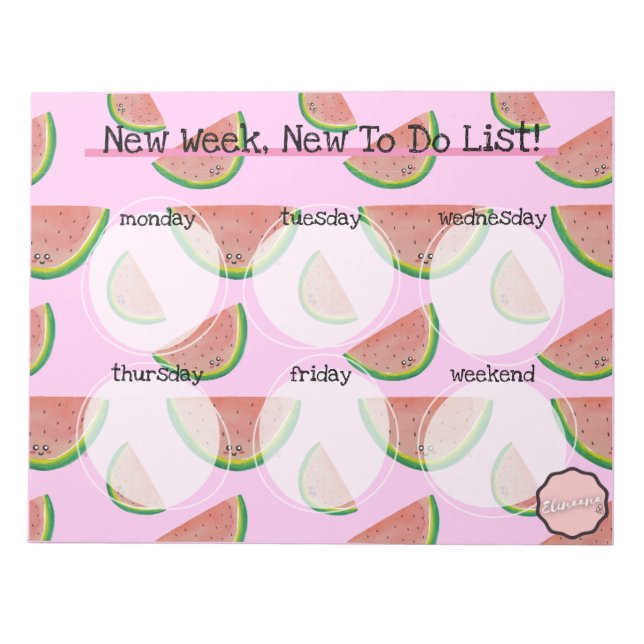 Weekly To Do List, Kawaii Watermelon Slice Notepad (Front)