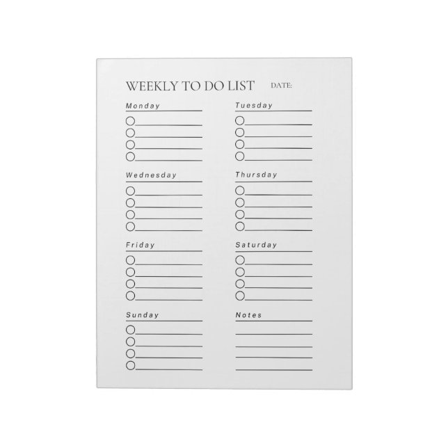Weekly To-Do List Notepad (Rotated)