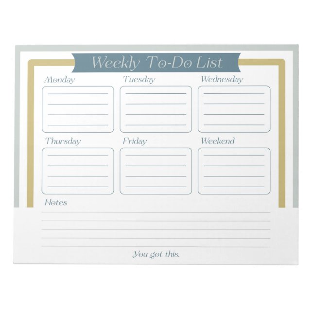 Weekly To-Do List Notepad (Front)